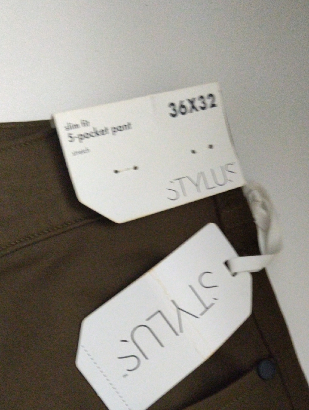 Stylus Men's 5 Pocket Pant Military Olive Dress Slim Fit Flat Front 36/32 - Picture 5 of 5